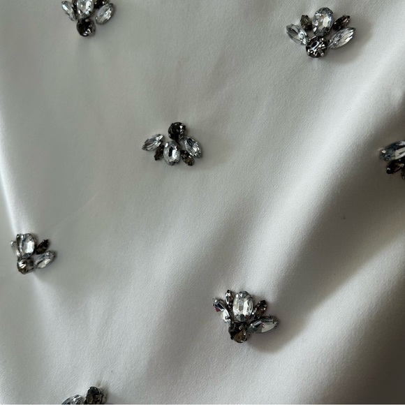 [6] H&M White Structured Short Sleeve Crop Top W/ Silver Jewel Embellishments - Picture 5 of 13